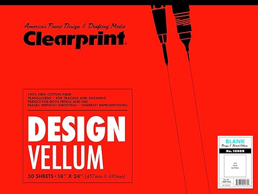 Clearprint 18" x 24" 1000H Design Vellum Pad, 16 lb., 100% Cotton, 50 Sheets, 1 Each by Clearprint
