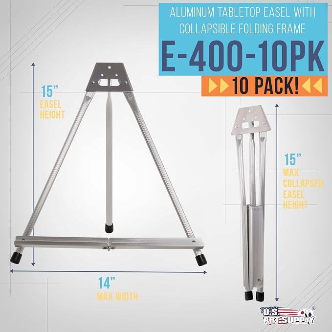 U.S. Art Supply 15" High Aluminum Tabletop Display Easel for Painting (10 Pack), Adjustable Folding Stand - Portable Art Easel for Displaying Canvas, Whiteboards, Posters, Signs, Pictures, Paintings - Image 2