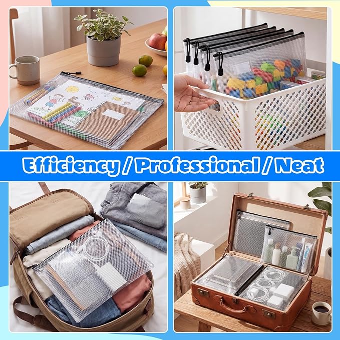 Zhehao 500 Pcs A4 Mesh Zipper Pouch Bags Bulk 13.2 x 9.5 Inches,Black | Large Clear Pencil File Storage Bags Waterproof Mesh Zipper Organizer for School Office Travel Organization Puzzle Supplies - Image 6
