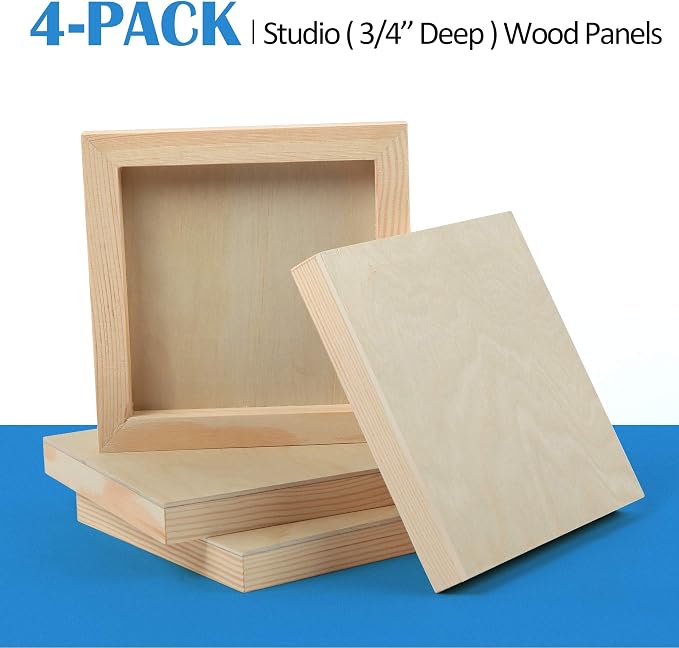 4 Pack 6x6’’ Unfinished Birch Wood Panels Kit for Painting | Studio 3/4’’ Deep Wooden Canvas, Cradle Boards for Acrylic Pouring, Art, Crafts, Epoxy Resin, Laser Engraving Cutting - Image 7