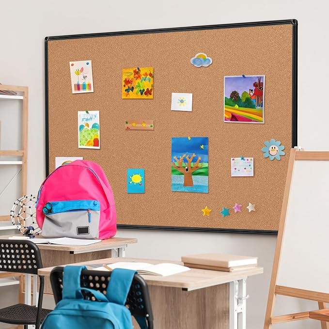 Extra Large Cork Bulletin Board 60" X 36", Black Aluminum Framed 5'x3' Corkboard for Wall, Wall Mounted Notice Pin Board with 18 Push Pins for School, Home & Office - Image 3