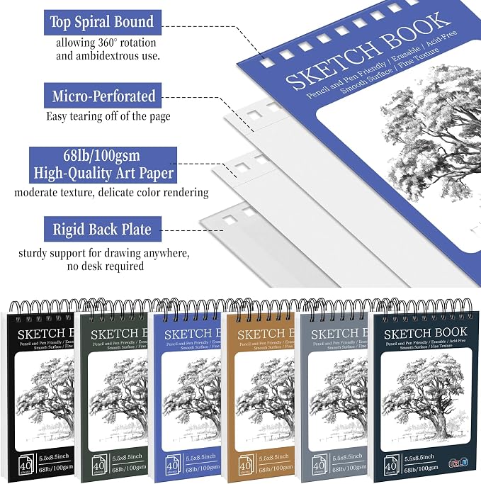 18 Pack Sketch Books Bulk 5.5x8.5 Inch Top Spiral Bound Sketch Pad 720 Total Sheets 6-Color Small Sketchbook 68lb/100gsm Acid-Free Drawing Paper for Students Beginners Travel Classroom Art Supplies - Image 3