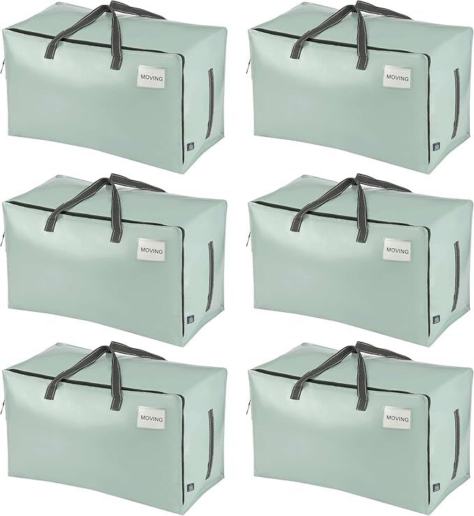 VENO 6 Pack Extra Large Heavy Duty Moving Bags with Wide Opening & Reinforced Handles, Reusable Storage Tote Bags with Strong Zippers for Clothes, College Dorm Essentials & Moving Supplies by Veno