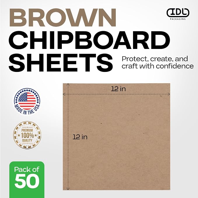 Chipboard Sheets 12" x 12", Pack of 50 - USA-Made Cardboard Sheets | for Scrapbooking, Framing - Heavy-Duty 0.022" Thickness Cardstock - Chip Board Pads for Crafts, DIY Projects by IDL Packaging - Image 2
