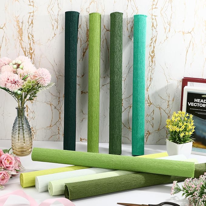Kisston 18 Rolls Crepe Paper Roll 20 Inch 8 Feet Wide Crepe Paper Streamer 70g DIY Flower Wrapping Supplies for Birthday Party Wedding Festival Ornament(Green) - Image 2