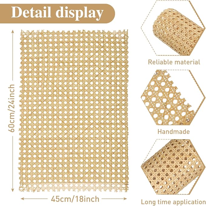 2 Feet 18'' Width Natural Woven Cane Webbing Roll, Rattan Repair Material | Pre-woven Natural Rattan Cane Webbing Roll, Durable Material, Flexible to Cut, Ideal for Chair Repair, Cabinet Renovation - Image 3