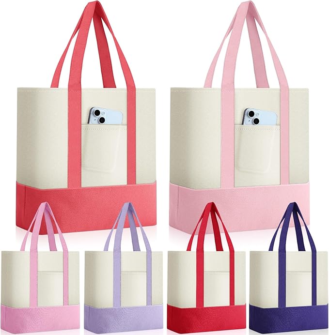 Sanwuta 6 Pcs Mini Canvas Tote Bags Bulk with Pocket Small Sublimation Blank Canvas Tote Reusable Grocery Bag for Women, DIY Craft (Pastel) by Sanwuta