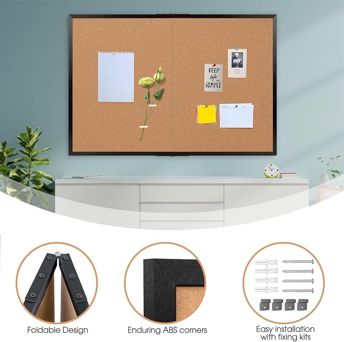 Extra Large Cork Bulletin Board 60" X 48", Foldable Notice Pin Board for Wall, Black Wood Framed 5'x4' Corkboard, Wall Mounted Noticeboard with 32 Push Pins for School, Home & Office - Image 6