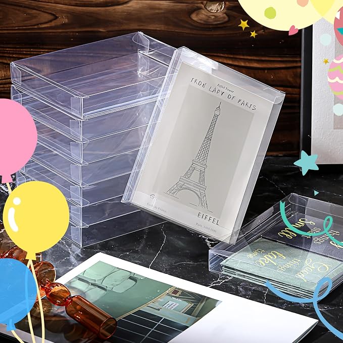 Sintuff 100 Pcs Clear Card Box Greeting Card Storage Boxes Clear Plastic picture display for Greeting Cards 5.39 x 7.36 x 1 Inches Photo Storage Box Rectangle Small Boxes for Favors - Image 7
