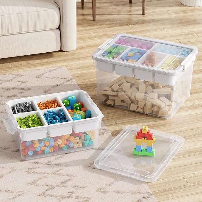 40Qt Stackable Storage Bins with Lids Trays Craft Box Organizers, 2Pack,WH | Clear Plastic Latching Boxes Organizers with Dividers Portable Containers for Arts & Crafts, Home Office Classroom Car Trunk - Image 5