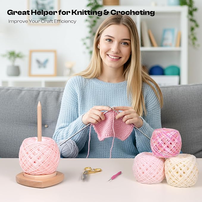 Caydo Wooden Yarn Holder for Knitting and Crocheting, Yarn Spinner Holder | Easy Install and Operate Yarn Spinner with Yarn Storage, Perfect Crochet Gift for Craft Enthusiasts - Large - Image 4