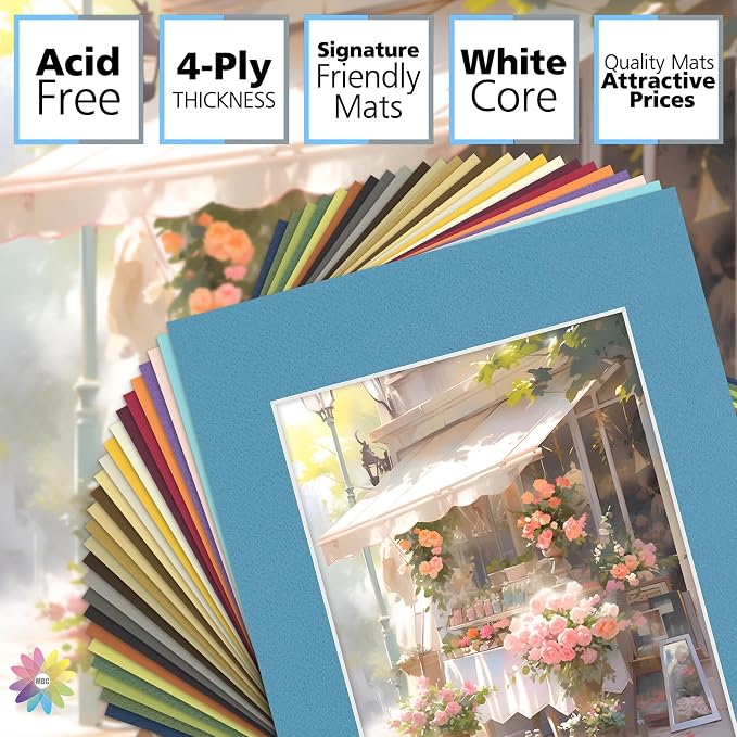 Mat Board Center 25 Pack 11x14 Picture Mat for 8x10 Photo Mixed Color | Fits 8x10, White Core, Acid Free, 4-Ply Thick, Photo, Art, Poster or Print Display - Image 2