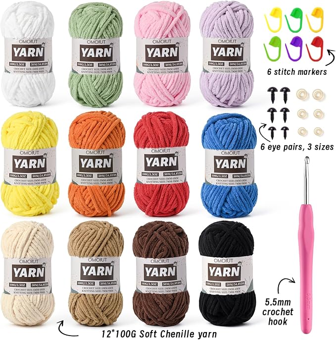 12 Pack Bulky Velvet Chenille Yarn, Baby Yarn for Crocheting Soft Blanket, 1200g(656yd) Chunky Crochet Yarn, Thick Multicolor Yarn for Crocheting Amigurumi, Crafts, Home Decor A - Image 2
