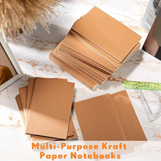 100 Pcs A5 Journals Notebooks Bulk,Brown,Unlined | Kraft Softcover Small Notebooks 5.5 Inch x 8.3 Inch Notepads with 60 Page 30 Sheet for Writing Sketch Travel Office Supplies - Image 7