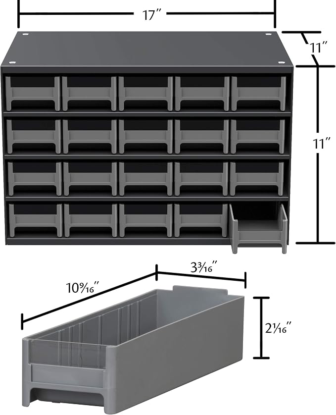 Akro-Mils Steel Garage Storage Cabinet, Small Parts Organizer Metal Cabinet for Hardware, Nails, Screws, Bolts, Nuts, and More, 17" W x 11" D x 11" H, 20-Drawer, Gray Cabinet/Gray Drawers (19320) - Image 2