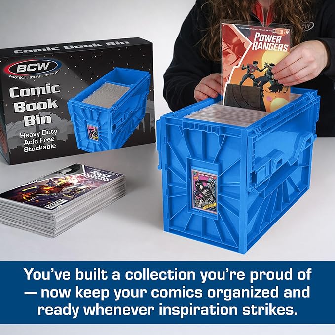 BCW Short Comic Book Bin | Holds 150 Comics | Stackable Plastic Storage | Acid-Free Organizer | Blue, 5 Pack - Image 2