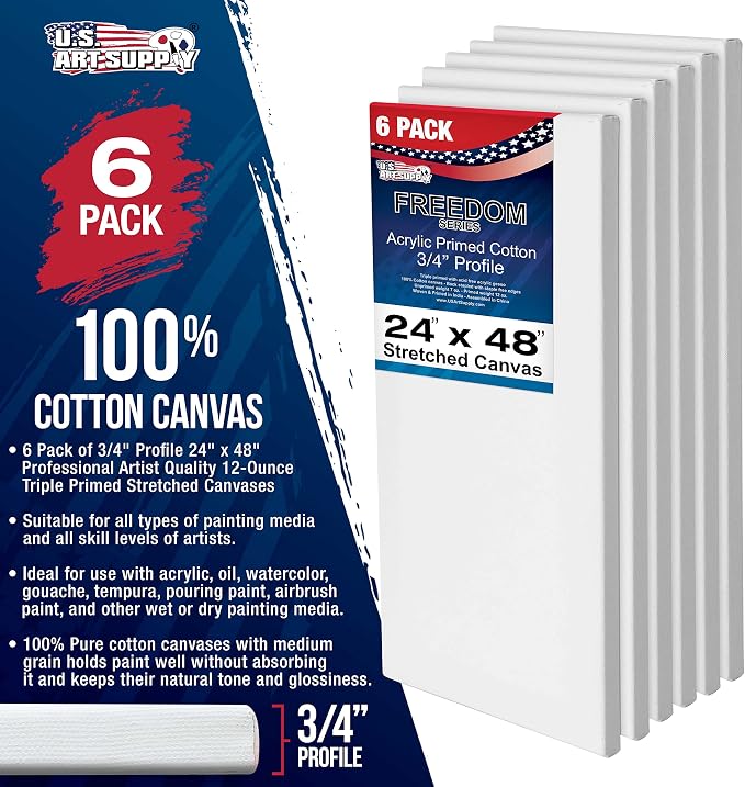 U.S. Art Supply 24 x 48 inch Stretched Canvas 12-Ounce Primed 6-Pack - Professional White Blank 3/4" Profile Heavy-Weight Gesso Acid Free Bulk Pack - Painting, Acrylic Pouring, Oil Paint - Image 2