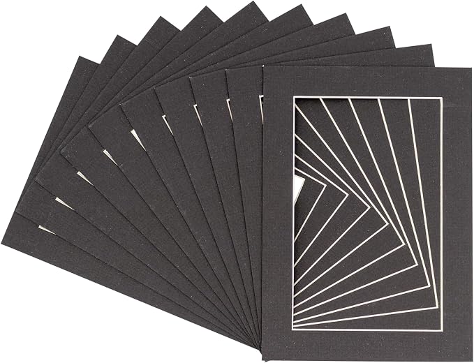 8x10 Mat for 12x16 Frame - Precut Mat Board Acid-Free Show Kit with Backing Board, and Clear Bags Textured Black 8x10 Photo Matte For a 12x16 Picture Frame Matboard for Framing, Pack of 25 Mats - Image 3