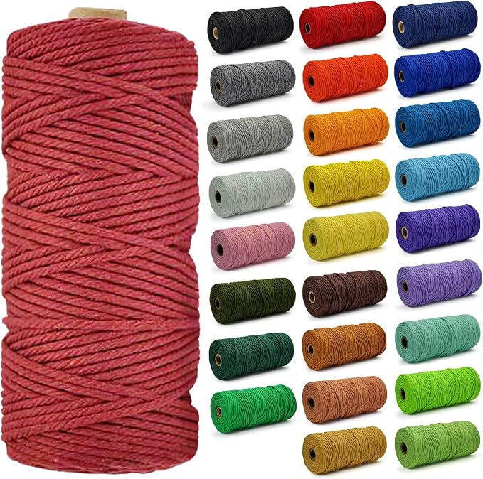 Macrame Cord - Natural Unbleached Macrame Rope - 4 Strand Twisted Cotton Rope for Wall Hanging，DIY Craft Making，Plant Hangers，Knotting Decorative Projects (Wine Red, 4mm x 220Yards) by FocusoncottonHdviai