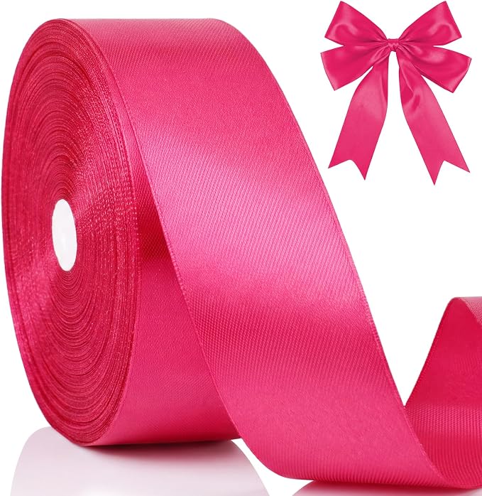 100 Yards Ribbon,1-1/2 Inch Hot Pink Satin Ribbon,Single Face Satin Ribbons | Perfect for Gift Wrapping,Wedding Decoration,Handmade Bows,Wrapping Bouquet and More by NESCCI
