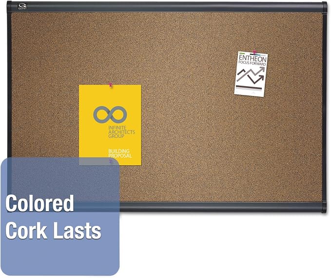 Quartet Prestige Colored Cork Bulletin Board, 36 x 24, Brown Surface, Graphite Gray Fiberboard/Plastic Frame - Image 3
