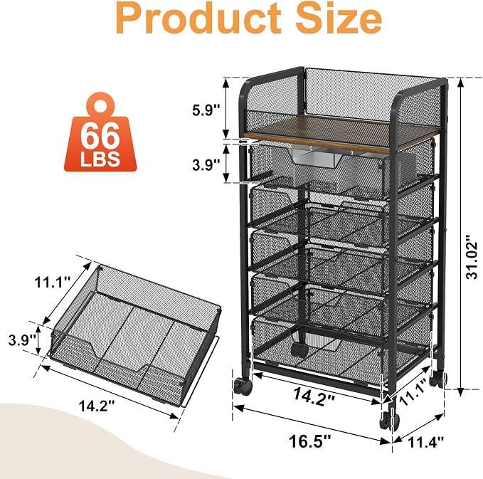 Yociyoga 6-Tier Craft Cart with Wheels-Rolling Storage Cart with Drawers,Rolling Utility Cart with DIY Divider,Art Supply Organizer Cart,Rolling Cart with Drawers,Craft Organizers and Storage,Black - Image 4
