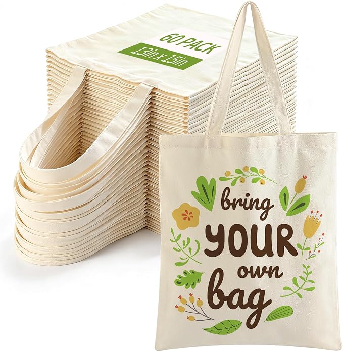 60-Pack Sublimation Blanks Tote Bags, Off-White Canvas Bags for DIY | Reusable grocery shopping totes, heat transfer & HTV ready, personalized gifts for Women, Men, advertising, Party Shopping by MAFYE