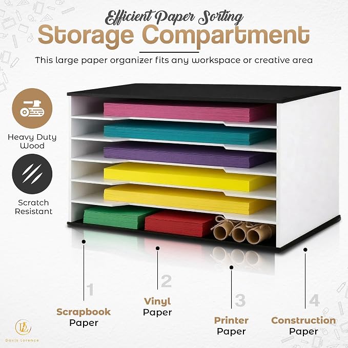 12x18 Construction Paper Organizer, 6-Tier Wooden Flat File for 11x17 & A3 Sheets | Large Durable wood composite organizer Paper Storage for Classroom, Office & Art Room | Black & White| - Image 7