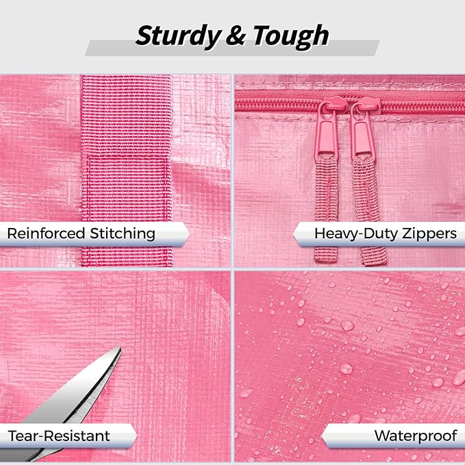 8 Pack Extra Large Clothes Storage Bins with Lids, Moving Bags, Pink | Storage Bags with Reinforced Handles & Heavy-Duty Zippers, Moving Boxes Totes for Clothes Packing, Dorms, College Supplies - Image 3