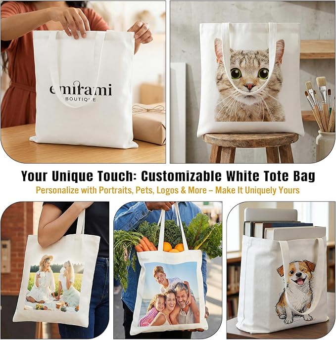 Custom Canvas Tote Bags Bulk with Logo 1 | 6 | 10 | 30 | 50 | 100 Pack Personalized Reusable Grocery Shopping Bags - Image 2