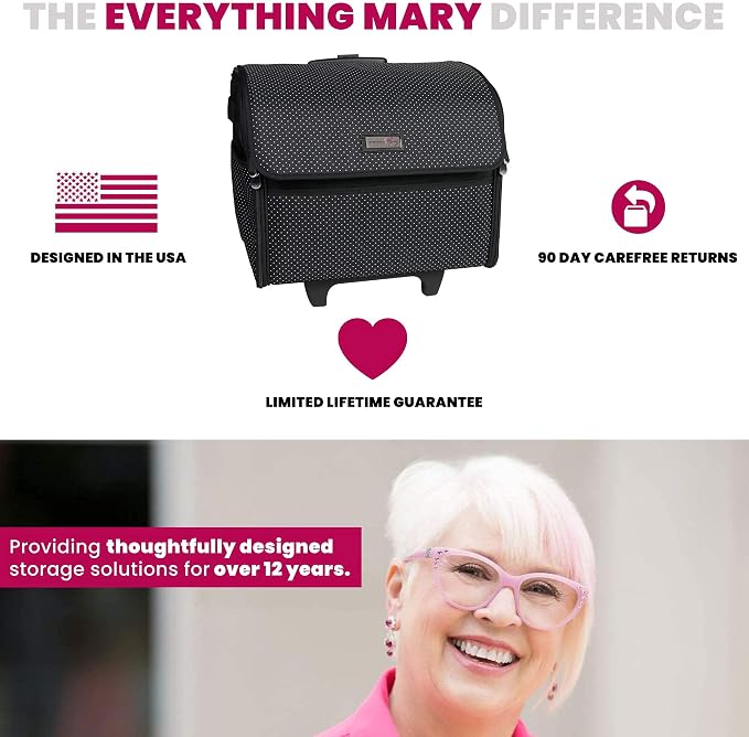 Everything Mary Collapsible Sewing Machine Case, Black Dot - Craft Rolling Tote Cover Bag with Wheels for Brother, Singer & Most Machines - Storage Organization Carrying Cart for Accessories - Image 8