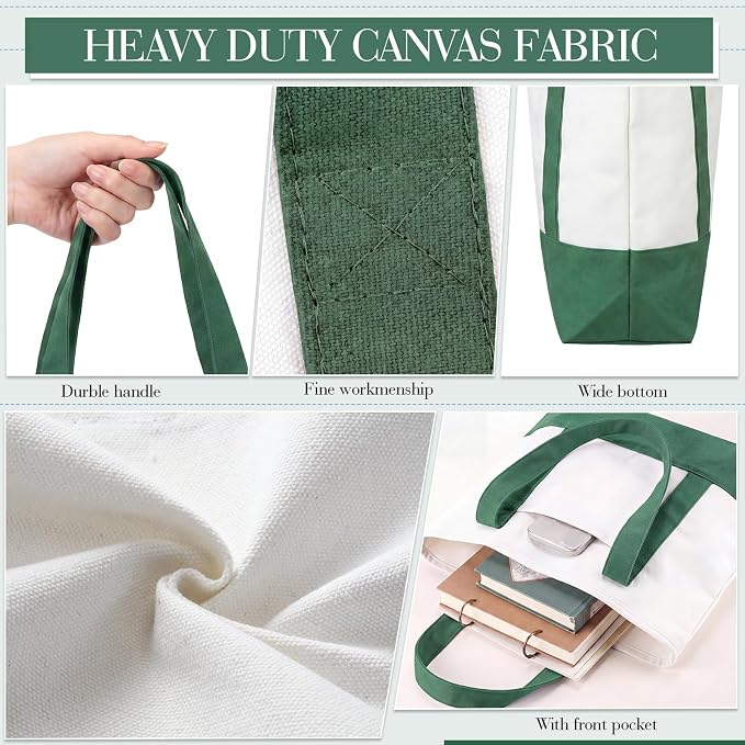 Reginary 1 Piece Women Canvas Tote Bag 18 Inch Reusable DIY Bag,Green - Image 5