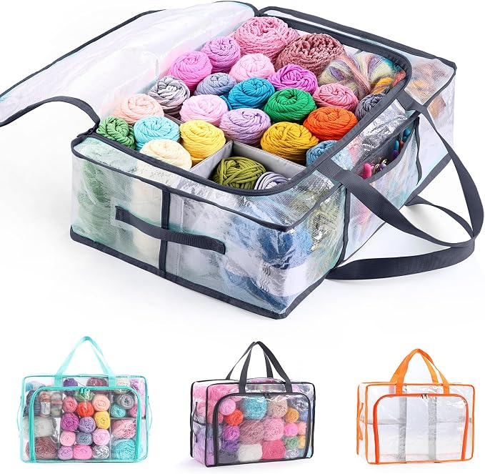 MYBAGZING Clear Yarn Storage Bags, 21" Large Flat Under Bed Yarn Organizer with Zipper & Handles, Stackable Knitting and Crochet Storage for Closet Shelves, Craft Room, Yarn Skeins, Hooks & Needles by MYBAGZING