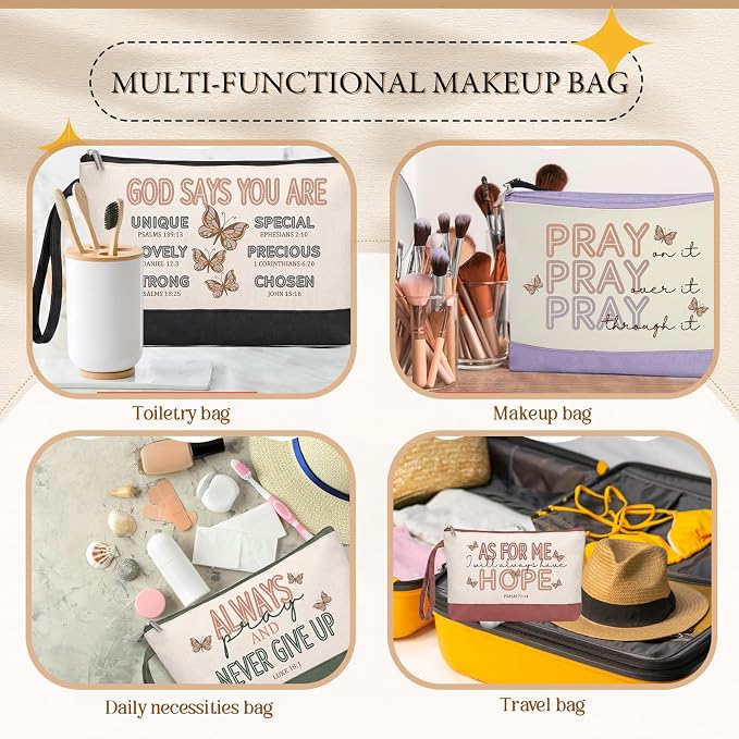 12 Pcs Jesus Canvas Makeup Bags with Zipper DIY Craft Morandi Cosmetic Bags Bulk Heat Transfer Travel Toiletry Pouch for Women Colleagues Friends Christmas Vacation - Image 5