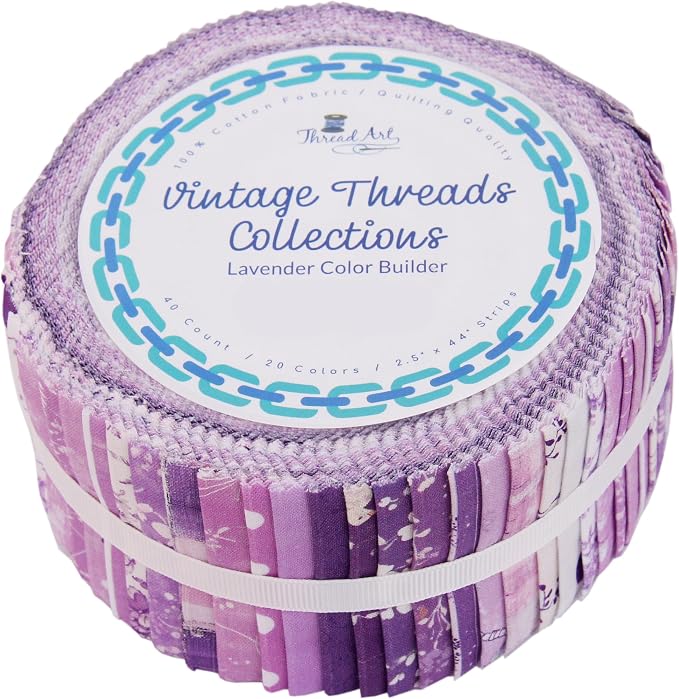 Threadart Purple Prints Jelly Roll - 40 Precut 2.5" Cotton Strips | 40 precut 2.5in cotton jelly roll strips - coordinated for quilts, patchwork, table runners, bags & DIY sewing by ThreadArt