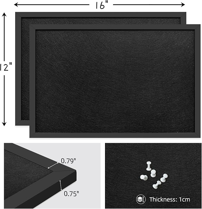 2-Pack 12"x16" Black Framed Black Linen Bulletin Board, Framed Pin Board | Linen corkboard texture. Premium cork boards for walls and pin board office organizer. - Image 2