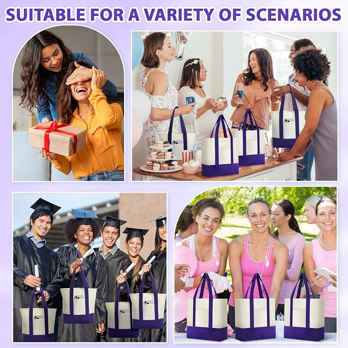 Sanwuta 12 Pcs Mini Canvas Tote Bags Bulk with Pocket Small Sublimation Blank Canvas Tote Reusable Grocery Bag for Women, DIY Craft (Purple) - Image 7