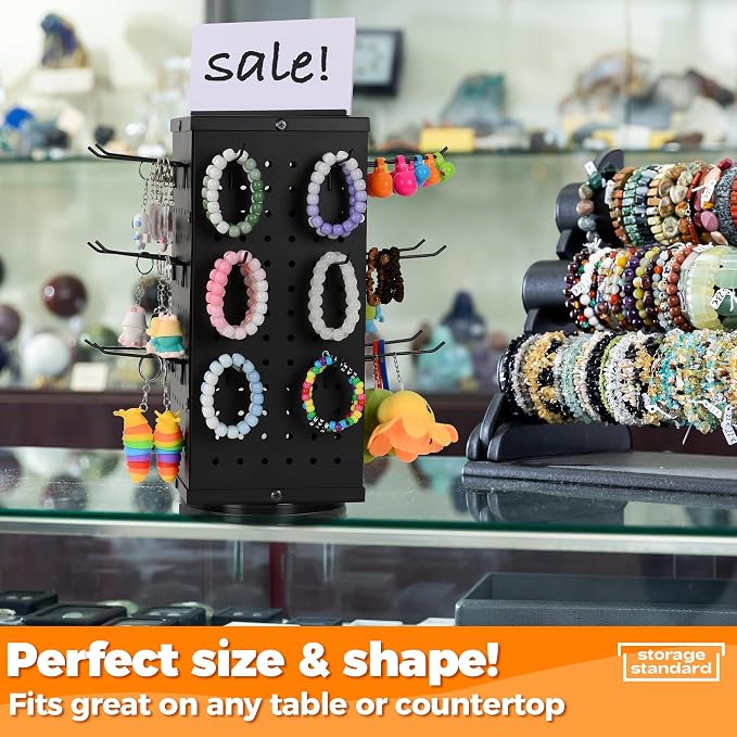 Rotating Pegboard Display Stand With 24 Hooks - Metal Spinning Peg Board Displays, Stands for Retail, Vendors, Selling & Shows - 4-Sided Craft Rack Organizer for Products, Accessories, Jewelry - Image 7