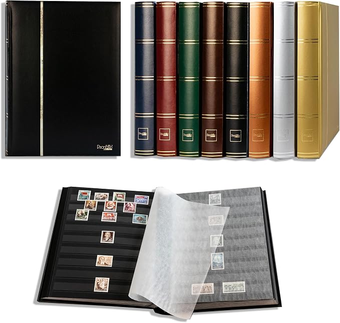 Prophila Stamp Album Stockbook 60 Black Sides, Leatherette Padded Black Cover by ProphilaCollection