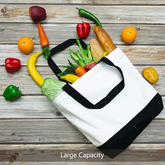 TOPDesign 1 | 3 | 6 | 12 | 24 Pack Super Strong Large 12oz Cotton Canvas Tote Bag, Reusable Grocery Shopping Cloth Bag, Fashionable Two-Tone Tote for Crafts, DIY Your Creative Designs (Pack of 1) - Image 3
