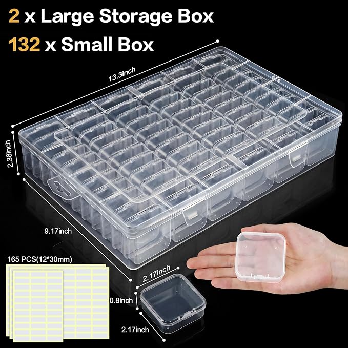DILIBRA Large Bead Organizer Box, 132 Pcs Small Clear Storage Containers | Mini Bead Organizers and Storage Craft Case with Handle for Jewelry Screws Seeds Diamonds Arts Small Parts with Labels - Image 2