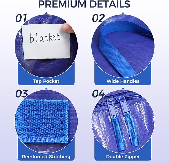 BAGAIL Heavy Duty Moving Bags with Strong Handle, Extra Large Moving Boxes, Storage Tote for Clothes, College Moving Supplies(12 Pack, Blue-windows) - Image 7