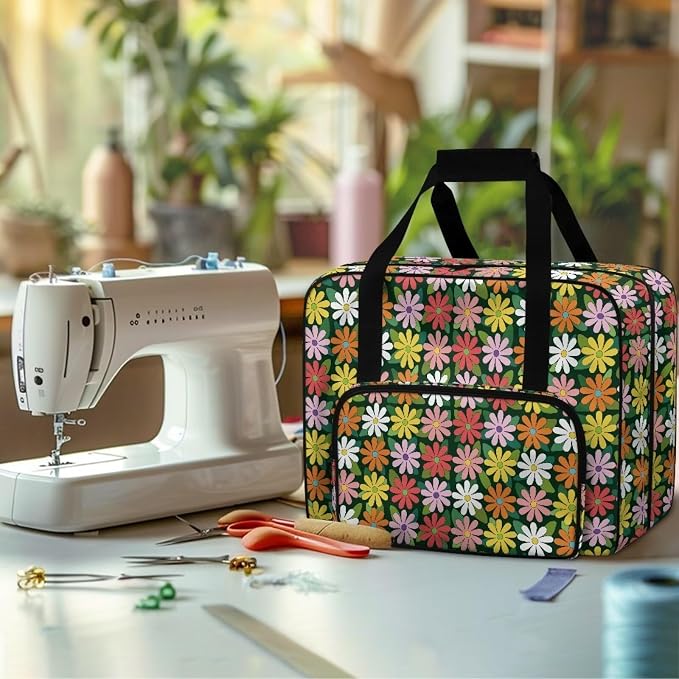 Sewing Machine Case Portable Sewing Machine Organizer Bag Large Capacity Appliance Dust Storage Bag Universal Versatile Travel Tote Bag, Hippie Flower - Image 4