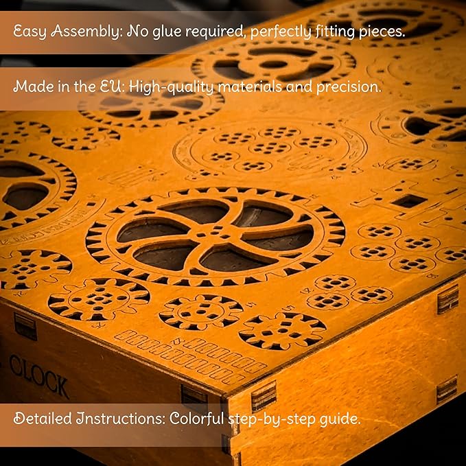 WOODEN.CITY Steampunk 3D Puzzle Clock – DIY Mechanical Wall Clock Kit for Adults – Unique Engineering Gift and Vintage Décor - 3D Wooden Puzzles for Adults