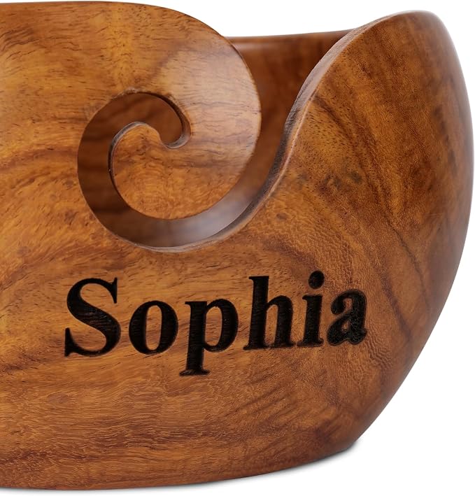 Personalized Rosewood Yarn Bowl – Wooden Knitting & Crochet Organizer for Tangle-Free Yarn | Handcrafted Storage Holder & Dispenser | Custom Engraved Gift for Crafters & Lovers - Image 2