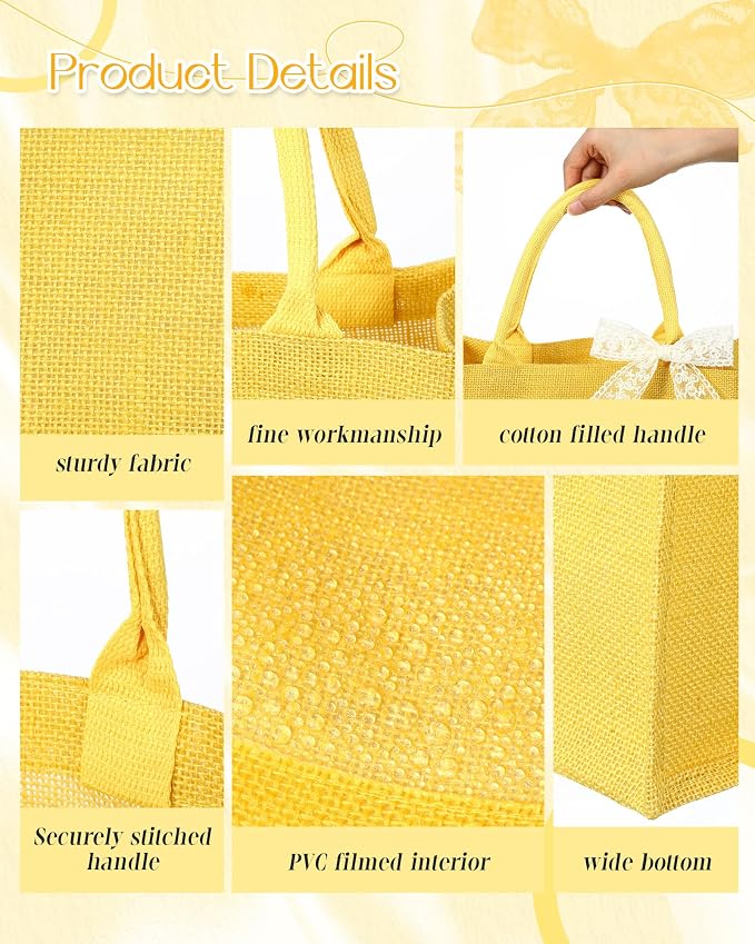 Burlap Tote Bag Mini Jute Reusable Bag with Handle Ribbon Small Blank Canvas Waterproof for Wedding Beach DIY Gift - Image 3