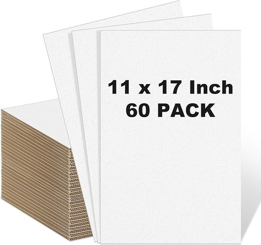 60 Pack 11 X 17 Inch White Single Face Cardboard Sheets | Corrugated Flat Inserts for Packing Shipping Mailing, Protective Separators for Fragile Items Dishes, DIY Crafts Projects by Henoyso