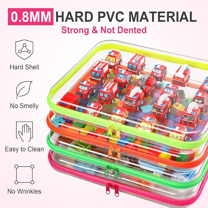 4 Pcs Hard Clear Zipper Case Makeup Bags Plastic Zipper Pouch Transparent Storage Box Containers for Cosmetics, Snacks, Building Blocks, Puzzles(Clear,13.8 x 11.8 x 2 in,Fluorescent) - Image 4