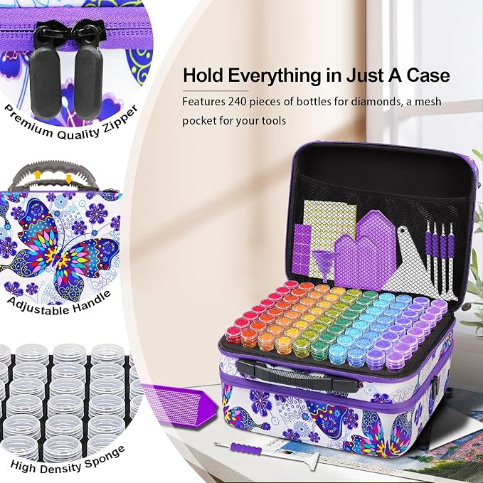 ZORETCO Diamond Art Storage - 240 Containers Diamond Art Kits for Adults | Diamond Painting Storage Case with Tools, Diamond Art Supplies Storage for Diamond Painting Accessories, Bead, Gem, Crafts - Image 2