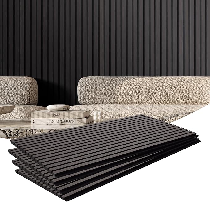 VEVOR Wood Slat Acoustic Panels, 23.6 x 47.2 inch, 4 Pcs MDF Accent Wooden Wall Panels for Modern Interior Wall Decor, Faux Wood Wall Board Panels for Noise Reduction, Black Oak by VEVOR